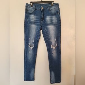 Light Blue Denim Distressed Jeans, Men's Size 34 waist 32 length